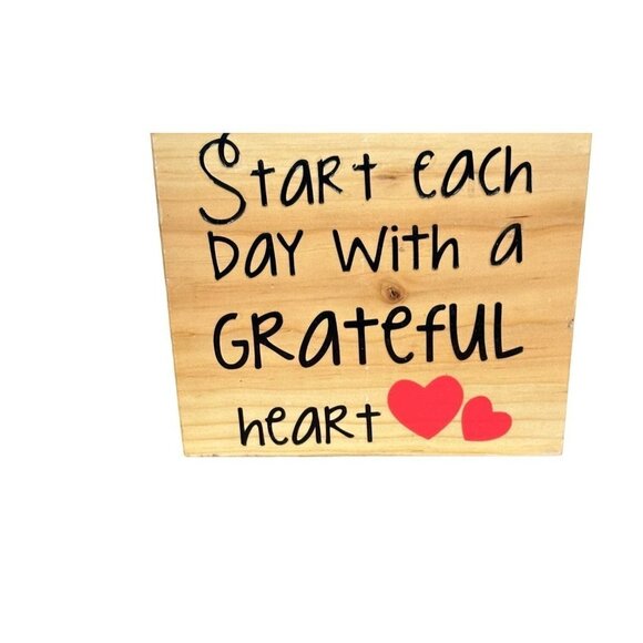 Inspirational Word of the Day Start Each Day With a Grateful Heart Wood Block - Picture 3 of 7